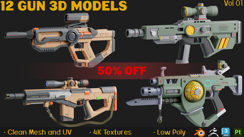 12 Gun 3D Models - 50% Discount / This Week