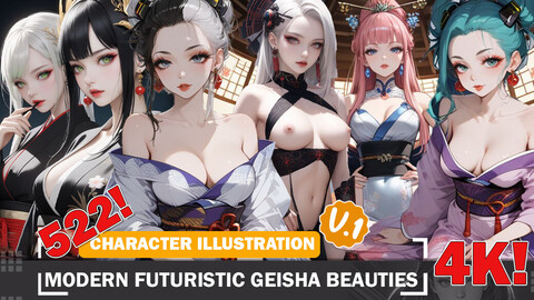 522 Modern Futuristic Geisha Beauties Diverse Outfit Character Design Reference Art V1 4K