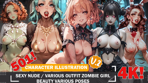 501 Sexy Nude and Various Zombie Girls Attack Diverse Outfit Character Design Reference Art V2 4K