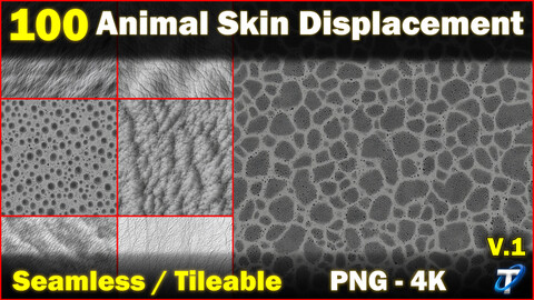 100 Ultra High-Quality Animal Skin Displacements (Seamless and Tileable) Vol 1