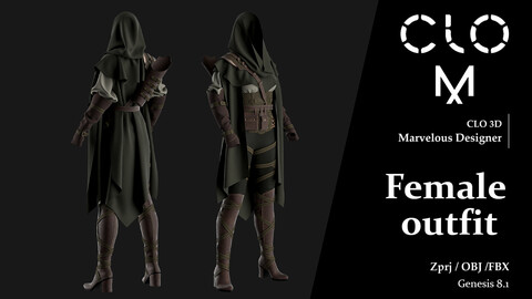 Female outfit / Marvelous Designer/Clo3D project file + OBJ, FBX