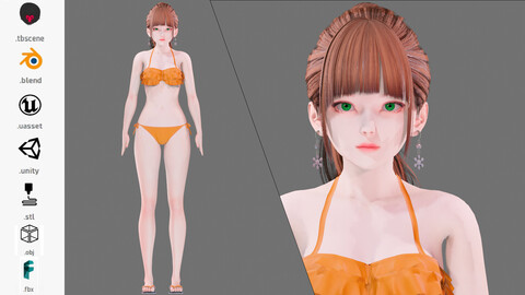 Bikini 0015 - UE5 - Unity - Blender - Animated - Realistic Female Character -GA