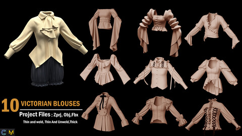 10 VICTORIAN BLOUSES/CLO3D & MARVELOUS DESIGNER/OBJ, FBX AND ZPRJ