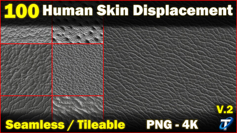 100 Ultra High-Quality Human Skin Displacements (Seamless and Tileable) Vol 2