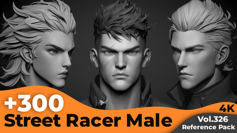 +300 Street Racer Male Head Sculpt Reference Images(4k)