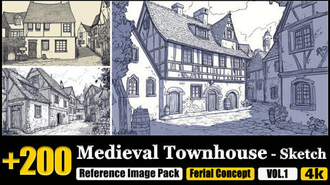 200 Medieval Townhouse - Sketch Reference Image Pack v.1 |4K|