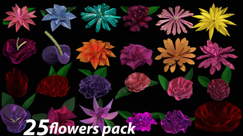 FLOWER PACK - Ready for use in game engines and animation software    - Marvelous Designer/Clo3D file -  - OBJ    - FBX files