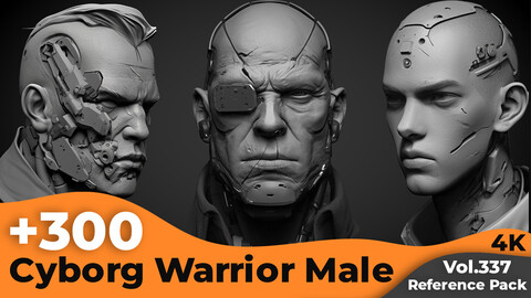 +300 Cyborg Warrior Male Head Sculpt Reference Images(4k)