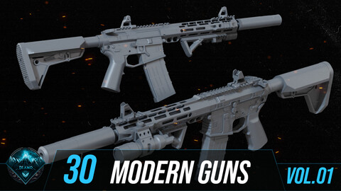 30 Modern Guns – The Professional Asset Library for Game Developers and 3D Artists (VOL01)