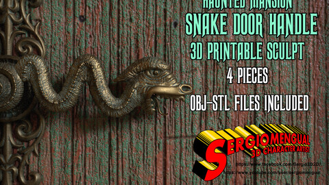 Haunted Mansion Snake Door Handle 3D Printable Sculpt