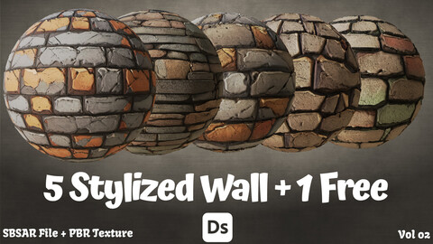 Stylized Stone Wall - PBR Texture + SBSAR File - Vol 1