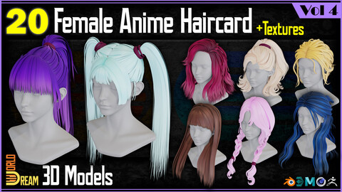 20 Female Anime Haircard 3D Models | Vol 4