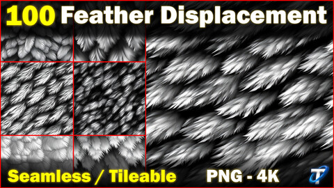 100 Ultra High-Quality Feather Displacements / Alpha (Seamless and Tileable)