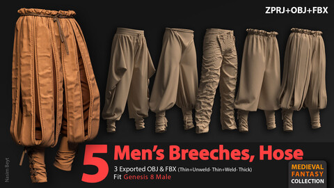 Medieval Collection: 5 Men's Breeches Pack (VOL.01). Marvelous Designer/Clo3D project file+OBJ,FBX