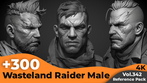 +300 Wasteland Raider Male Head Sculpt Reference Images(4k)