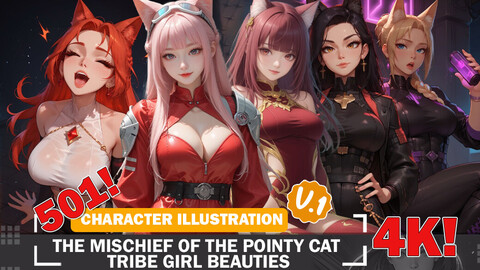 501 The Mischief of the Pointy Cat Tribe Girl Beauties Diverse Character Reference Art V1 4K