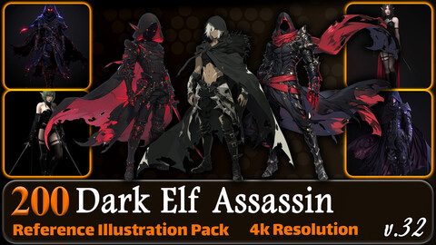 200 Anime Dark Elf Assassin (Full Body) Reference Pack | 4K | v.32