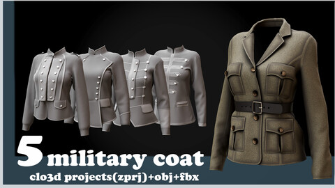 5 military coat/clo3d project(ZPRJ)+OBJ+FBX.