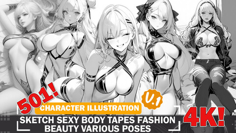 501 Sketch Sexy Body Tape Fashion Beauty Diverse Character Reference Art V1 4K