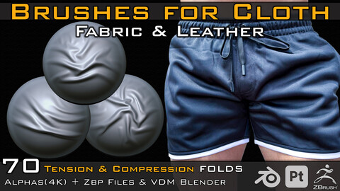 70 VDM & Standard Cloth Leather & Fabric Brushes _ 70 Alpha (4k) +Video Tutorial for Zbrush, Blender and Substance Painter- Vol 05