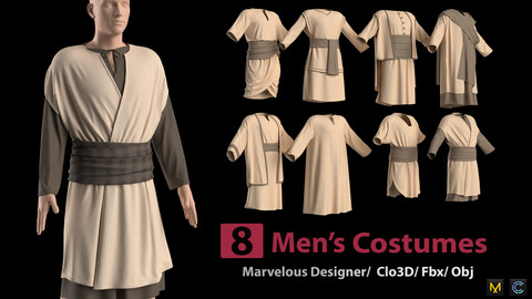 8 Men's Costumes + Zprj +Obj + Fbx