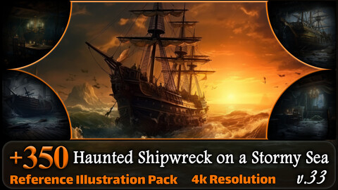 350 Haunted Shipwreck on a Stormy Sea Reference Pack | 4K | v.33