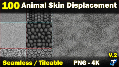 100 Ultra High-Quality Animal Skin Displacements / Alpha (Seamless and Tileable) Vol 2