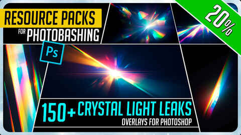 PHOTOBASH 150+ Crystal Light Leaks Overlay Effects Resource Pack Photos for Photobashing in Photoshop