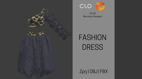 Fashion Dress / zprj+obj+fbx / clo3d, marvelous designer /