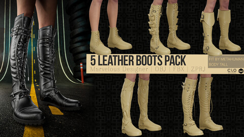 5 LEATHER SHOES PACK | MARVELOUS DESIGNER | CLO3D | VOL 1 (ZPRJ + FBX + OBJ)