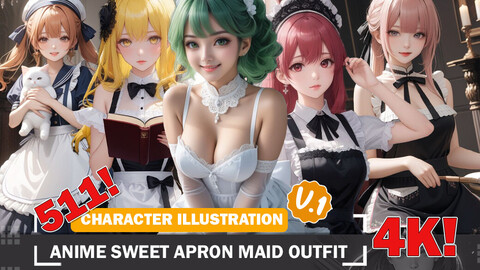 511 Anime Sweet Apron Maid Diverse Outfit Character Design Reference Art V1 4K