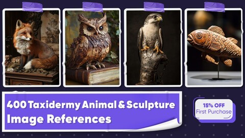 400 Taxidermy Animal and Sculpture Image References - Vol 01