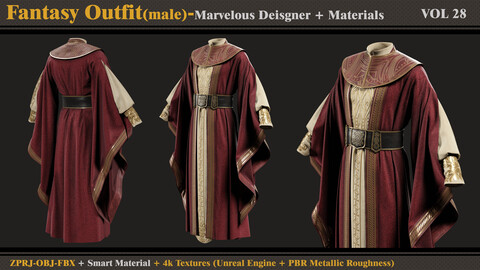 Fantasy Outfit-MALE- MD/Clo3d + Smart Material + 4K Textures + OBJ + FBX (vol 29)