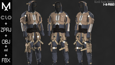 Tactical Outfit Male Marvelous designer/Clo3d OBJ mtl FBX ZPRJ + A-POSE