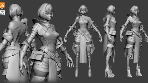 Stylized Character | Female Warrior For Zbrush and Blender Scullpting.