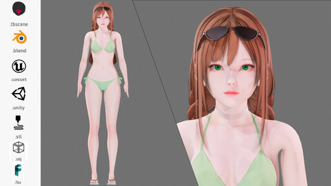 Bikini 0016 - UE5 - Unity - Blender - Animated - Realistic Female Character - GA