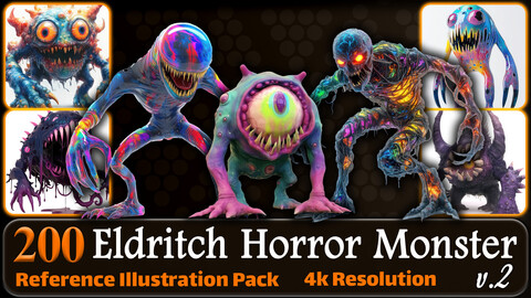 200 Anime Eldritch Horror Monster (Full Body) Reference Pack | 4K | v.2