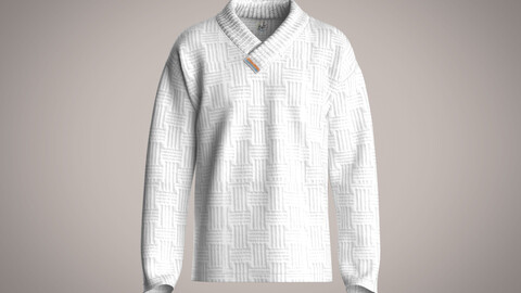 Mens shawl neck sweatshirt with texture fabric