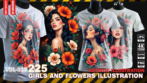 225 4K GIRLS AND FLOWERS POP ART ILLUSTRATION - ARTISTIC ILLUSTRATION - HIGH END QUALITY - (JPEG & TRANSPARENT PNG & ALPHA ) - VOL315