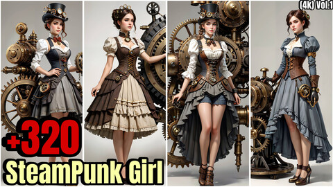 +320 Steampunk Girl Character Concept(4k)