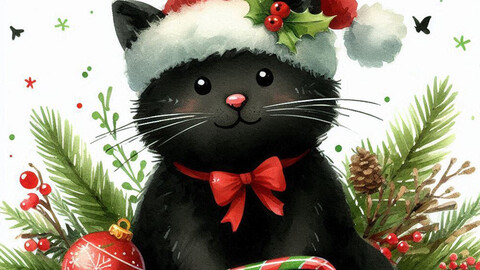 Kitty Kitty Christmas Watercolor