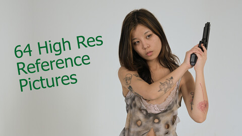 Reference Pack - PR0131 - Asian Girl poses with weapons