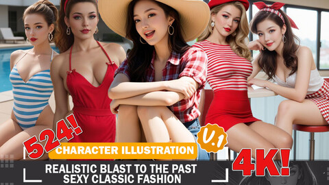 524 Realistic Blast to the Past Sexy Classic Fashion Character Reference Art V1 4K