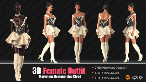 3D Women Outfit (CLO3D, MD PROJECTS+OBJ+FBX)