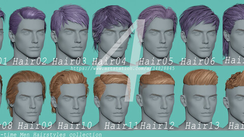 14 Real-time  Hairstyles for man collection 04 hair  head  male blonde brunette beautiful wig character hairstyle haircut human real time ingame unreal lowpoly