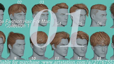 14 Real-time man Hairstyles collection 01 Low-poly model hair head blonde brunette beautiful wig character hairstyle haircut human real time ingame unreal lowpoly male man fashion urban people