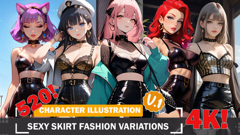 520 Sexy Skirt Fashion Variations Diverse Outfit Character Design Reference Art V1 4K