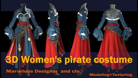 Women's pirate costume (Project file: *zprj *OBJ *FBX) + texture