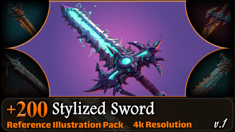 200 Stylized Sword Reference Pack | 4K | v.1