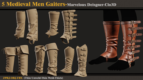 5 Medieval Men Gaiters/Marvelous Designer-Clo3D(ZPRJ + FBX + OBJ)